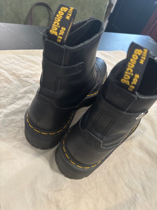 Dr. Martens Black Leather Front-Zip Boots with Yellow Stitching